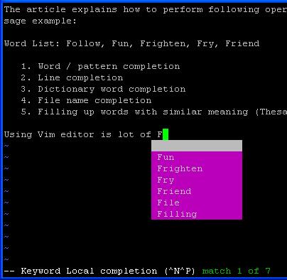 Vim Word Completion Using Control-X