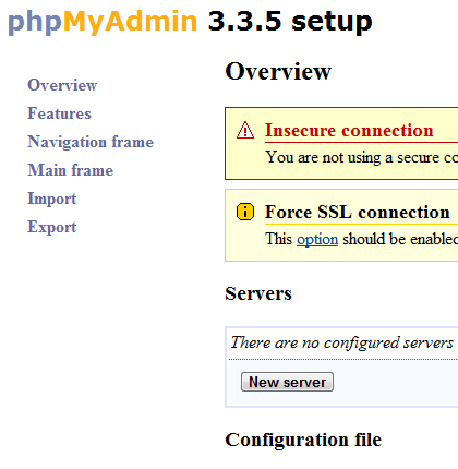 Fig: phpMyAdmin Setup Wizard